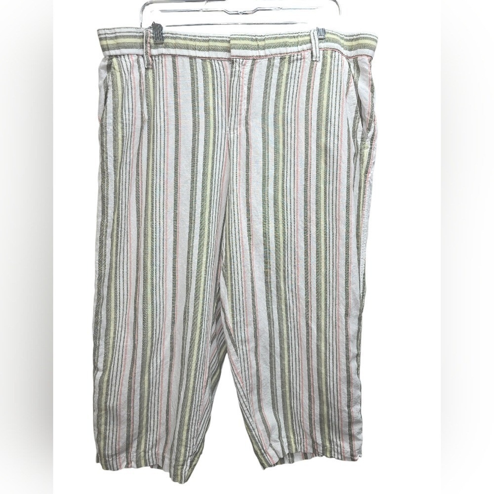 Liz Claiborne XL Linen Blend Striped Capri Wide Leg Lightweight Resort Beachy
